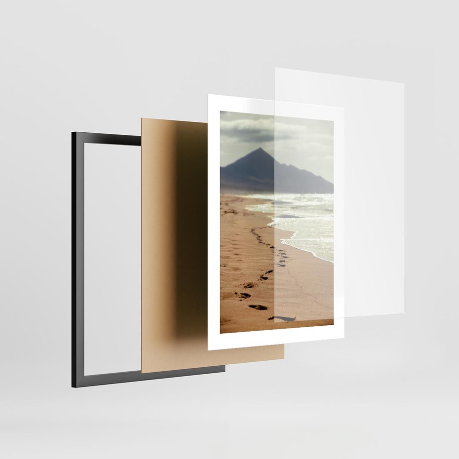 Plakat w ramie 30x40 - Ślady stóp na plaży - plaża, ślady - rama czarna