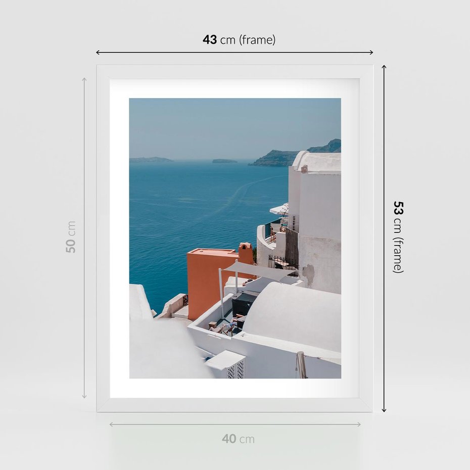 Plakat w ramie 40x50 - Magiczna Wyspa na Twojej Ścianie - Santorini, wyspa - rama biała