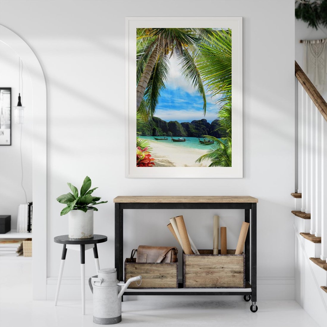 Plakat bez ramy 30x40 - Palmy tańczące na tropikalnej plaży - palmy, plaża