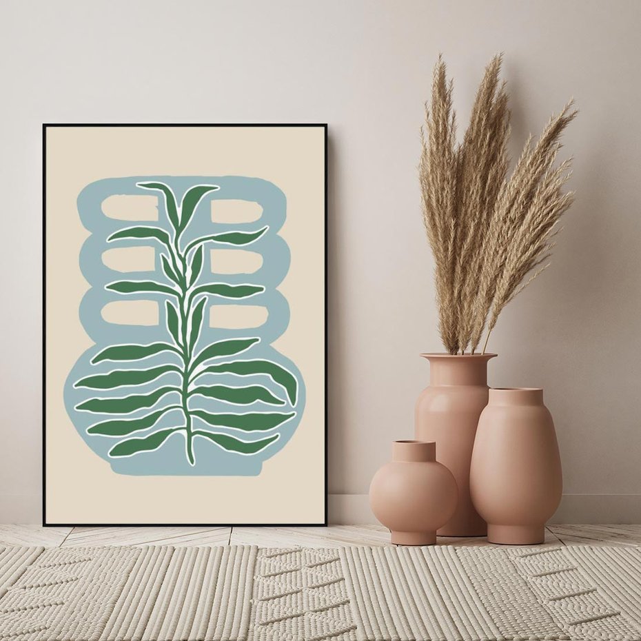 Obraz w ramie 50x70 - Wewnętrzne Spektrum - boho styl, wazon - rama czarna