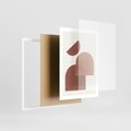 Plakat w ramie 50x70 - Harmonijne Widoki - abstrakcyjne geometryczne kształty, odcienie brązu i beżu - rama biała