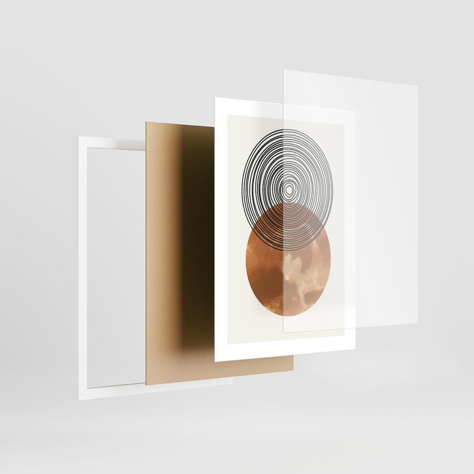 Plakat w ramie 30x40 - Taniec Okręgów - boho obraz, geometria - rama biała