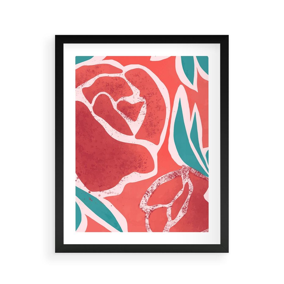 Plakat w ramie 40x50 - Rozkwitające Kształty - nowoczesny plakat, abstrakcyjne róże - rama czarna