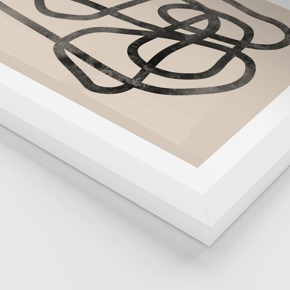 Plakat w ramie 50x70 - Przenikanie Wirtualnych Wymiarów - zaplątane minimalistyczne linie, na bezowym tle - rama biała