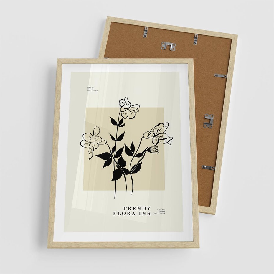 Plakat w ramie 50x70 - Malowane szkicowe tęsknoty - kwiaty, typografia - rama drewno