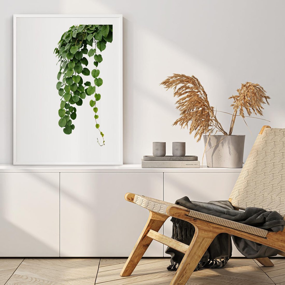 Plakat w ramie 50x70 - Świeżość Natury - liście, zielone - rama biała