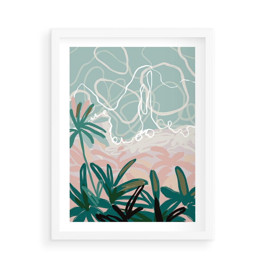 Plakat w ramie 50x70 - Rajski Stan - pastelowy krajobraz, nowoczesny plakat - rama biała