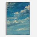 Obraz w ramie 70x100 - Oddechy niebiańskiej materii - olejny obraz, smugi farby przypominają obłoki na błękitnym niebie - rama biała
