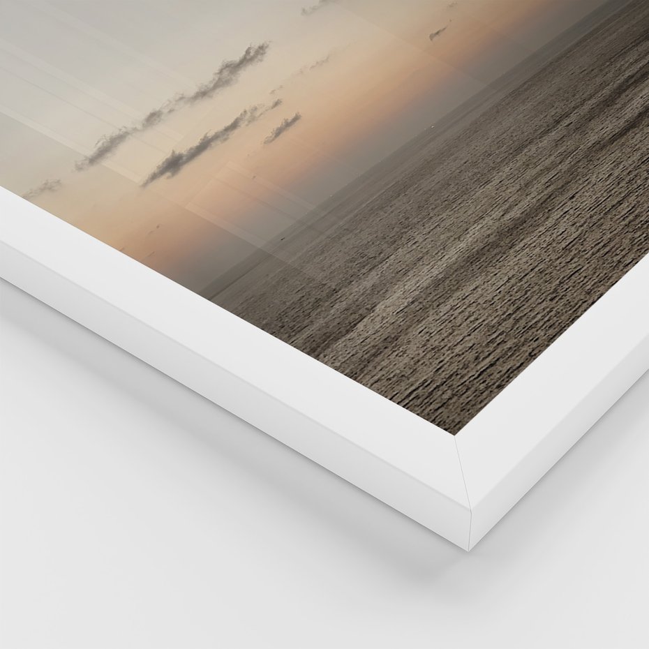 Zestaw obrazy w ramie 30x40 galeria - Palmy, plaża, zachód, słońca - rama biała