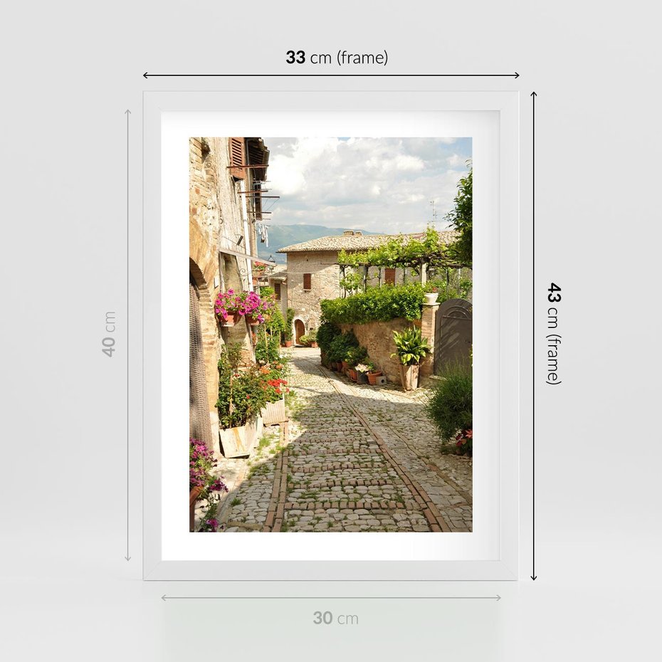 Plakat w ramie 30x40 - Włoskie Uliczki - włoska, uliczka - rama biała