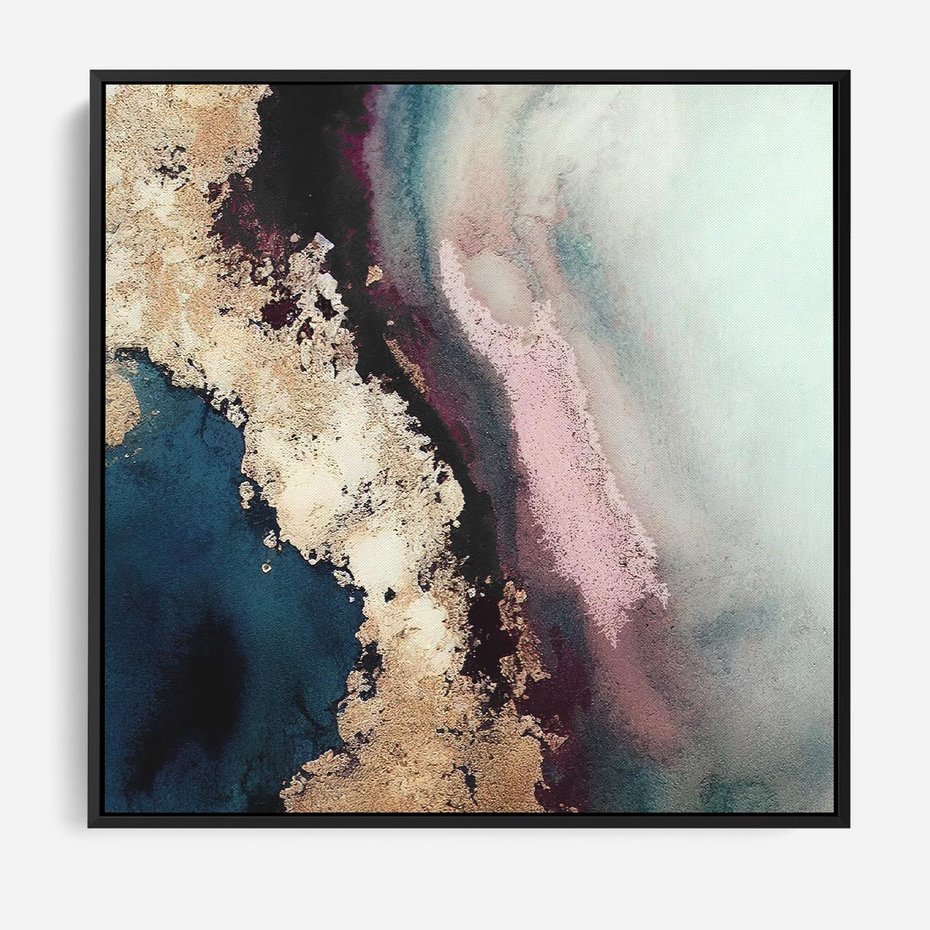 Obraz w ramie 50x50 - Elegancki Impuls - abstrakcyjne plamy, rozlana farba - rama czarna