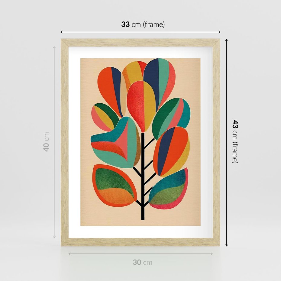 Plakat w ramie 30x40 - Wnętrza Kształtów - abstrakcyjny kolorowy tęczowy obraz, inspiracje roślinne - rama drewno