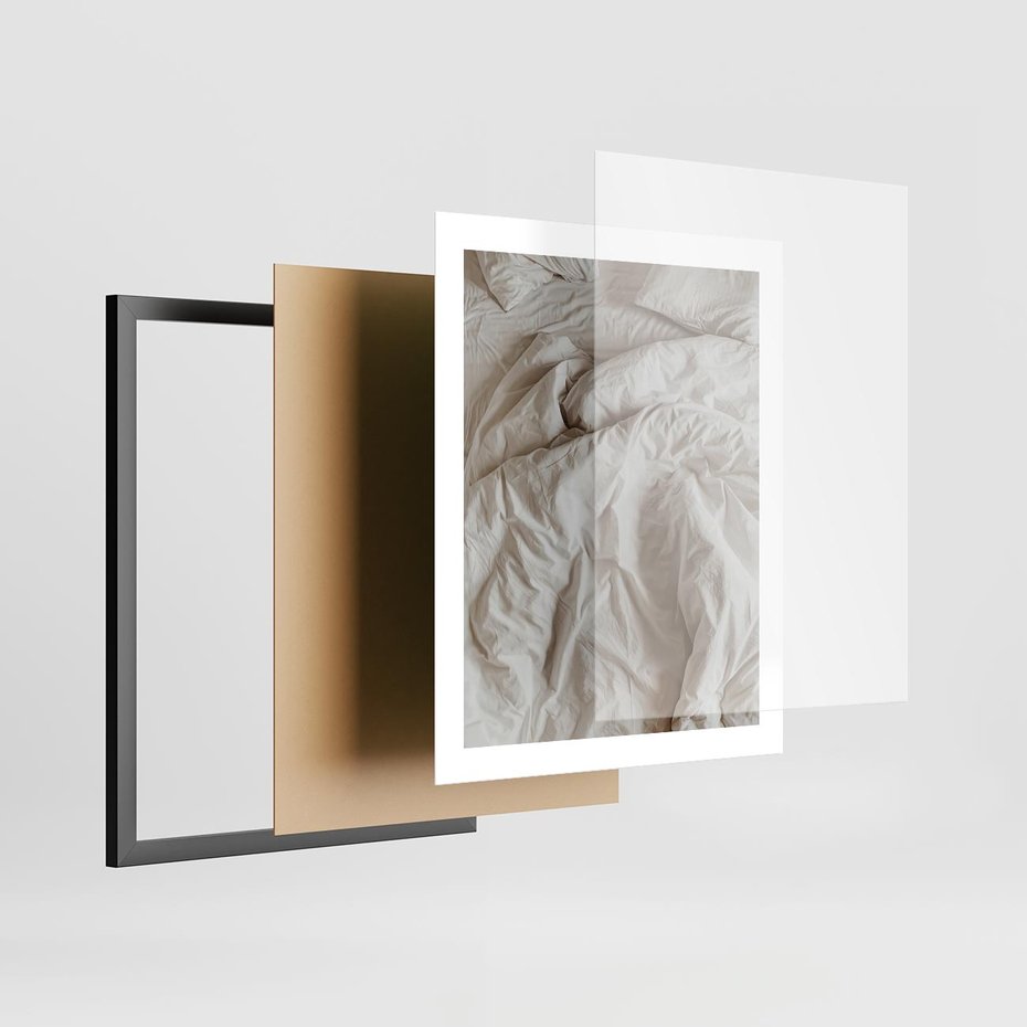 Plakat w ramie 40x50 - Spokojna Noc - biała pościel, zdjęcie do sypialni - rama czarna
