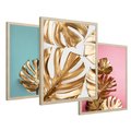 Zestaw obrazy w ramie 50x70 galeria - Złota, monstera, pastele - rama drewno