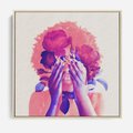 Obraz w ramie 50x50 - Kwiaty we Włosach - różowa postać, grafika - rama drewno