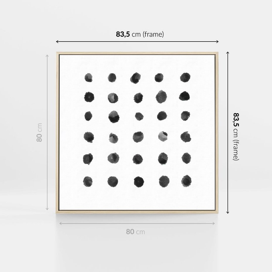 Obraz w ramie 80x80 - Boho Sztuka Wolości - minimalistyczny plakat, czarne kropki na białymtle - rama drewno