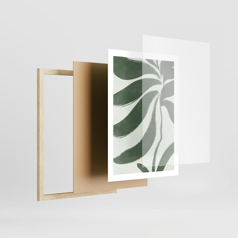 Plakat w ramie 50x70 - Zieleń Wewnętrznego Spokoju - zielony plakat, roślinne inspiracje - rama drewno