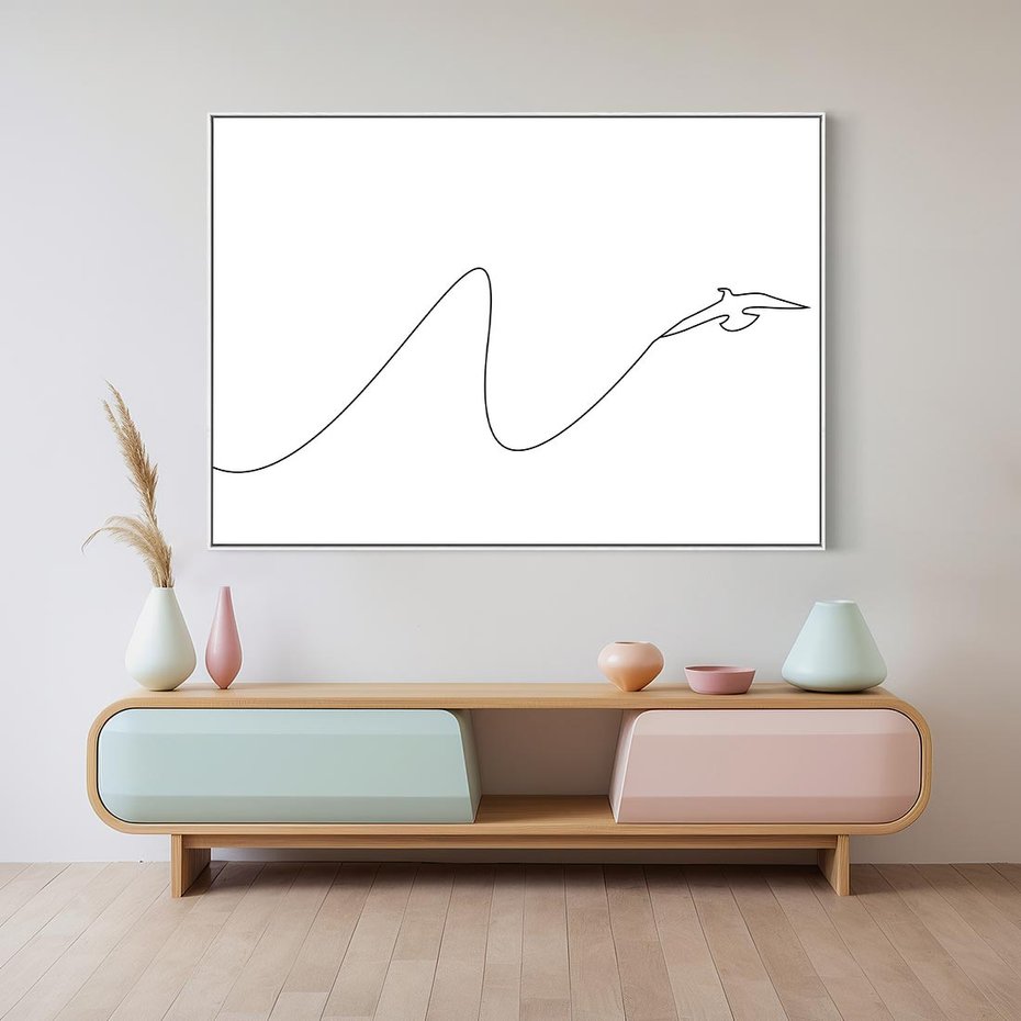 Obraz w ramie 100x70 - Ptasia Linia - ptak, jaskółka - rama biała