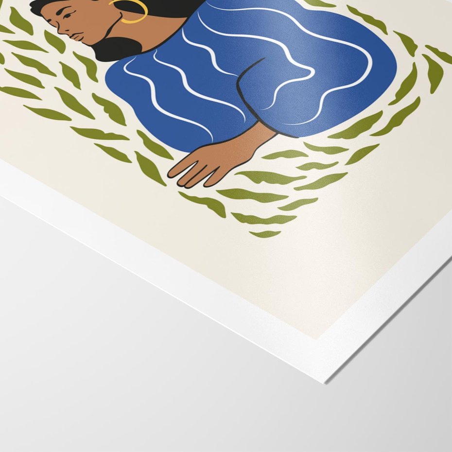 Plakat bez ramy 21x30 - Rozbite Barwy - nowoczesny plakat, kobieta otoczona liśćmi