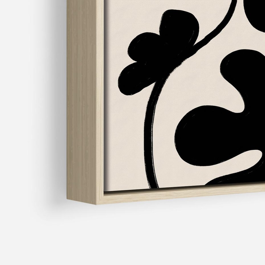 Obraz w ramie 50x50 - Wyjątkowość Boho - minimalistyczny abstrakcyjny obraz, prymitywne kwiaty - rama drewno