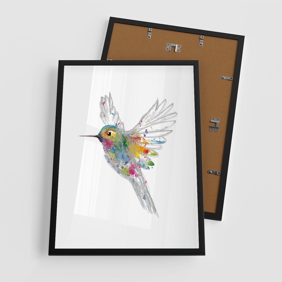 Plakat w ramie 50x70 - Koliber w akwareli - akwarela, koliber - rama czarna