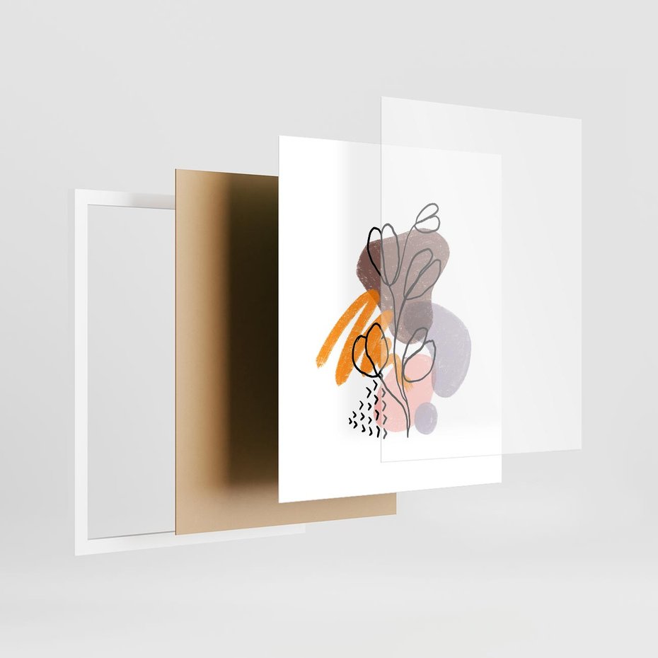 Plakat w ramie 40x50 - Bezgraniczne Widzenia - abstrakcyjna sztuka, liść gałązka - rama biała