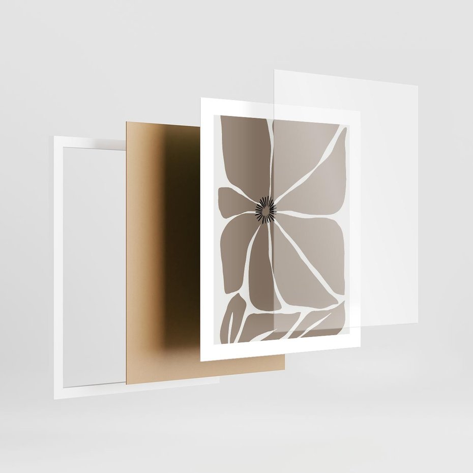 Plakat w ramie 40x50 - Złudne Zmysły - abstrakcyjny kwiat, beże i brązy - rama biała