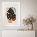 Plakat w ramie 30x40 - Minimalizm w Liściach Monstery: Plamy i Kropki - minimalizm, monstera plamy - rama biała