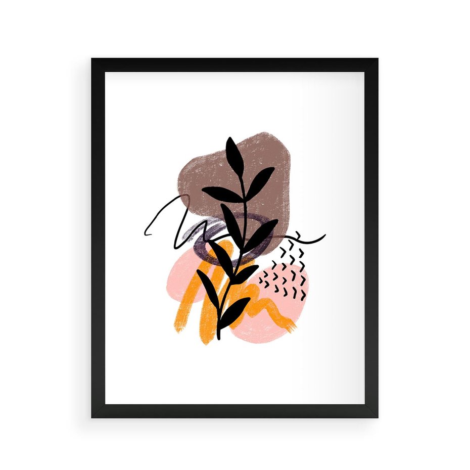 Plakat w ramie 40x50 - Echa Kształtującej się Wyobraźni - abstrakcyjna sztuka, liść gałązka - rama czarna