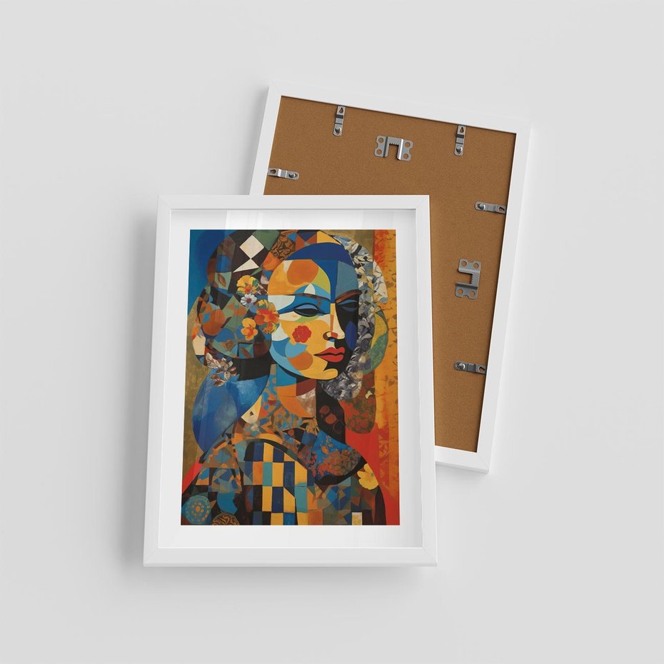 Plakat w ramie 30x40 - Impresje Cichego Szeptu - abstrakcyjny obraz, portret kobiety - rama biała