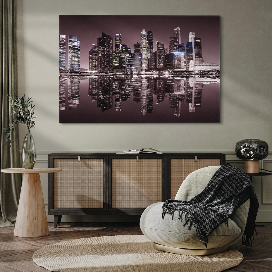 Obraz na płótnie 120x80 - Miejskie światła ożywiające nocne niebos - Singapur, miasto