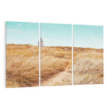 Obraz na płótnie 120x80 - Tajemnicza Ścieżka - latarnia morska w oddali, suche trawy