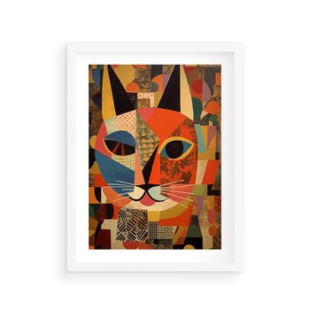 Plakat w ramie 40x50 - Impresje Nieznanych Odniesień - abstrakcyjny obraz olejny, kot - rama biała