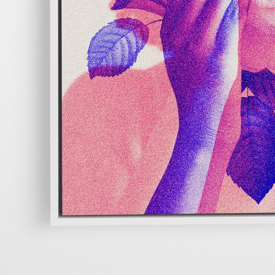 Obraz w ramie 70x100 - Kwiaty we Włosach - różowa postać, grafika - rama biała