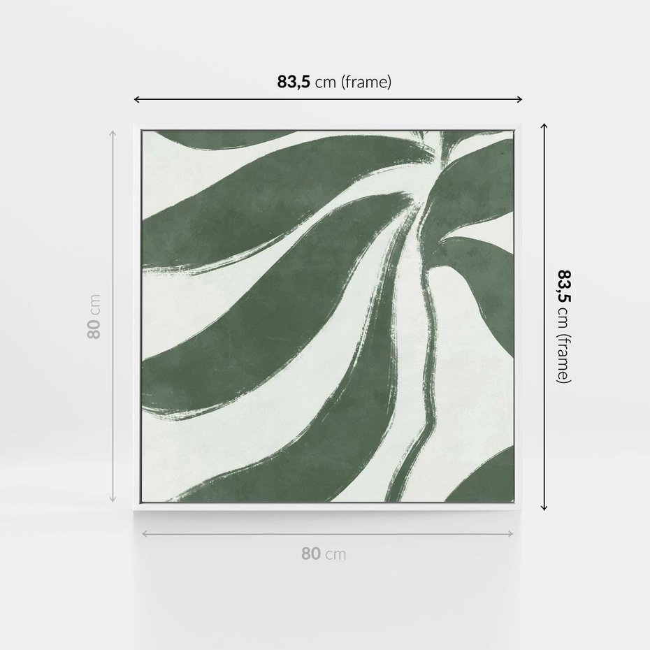 Obraz w ramie 80x80 - Zieleń Wewnętrznego Spokoju - zielony plakat, roślinne inspiracje - rama biała