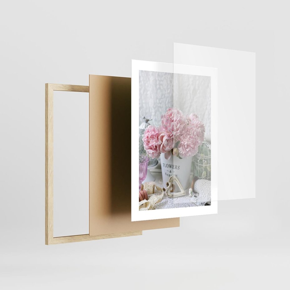 Plakat w ramie 30x40 - Miłość w powietrzu - kwiaty, romantyczne - rama drewno