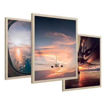 Zestaw obrazy w ramie 50x70 galeria - Samolot, zachód, podróż - rama drewno