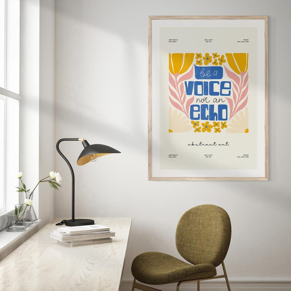 Plakat w ramie 30x40 - Złote Impulsy - typografia, kwiaty - rama drewno