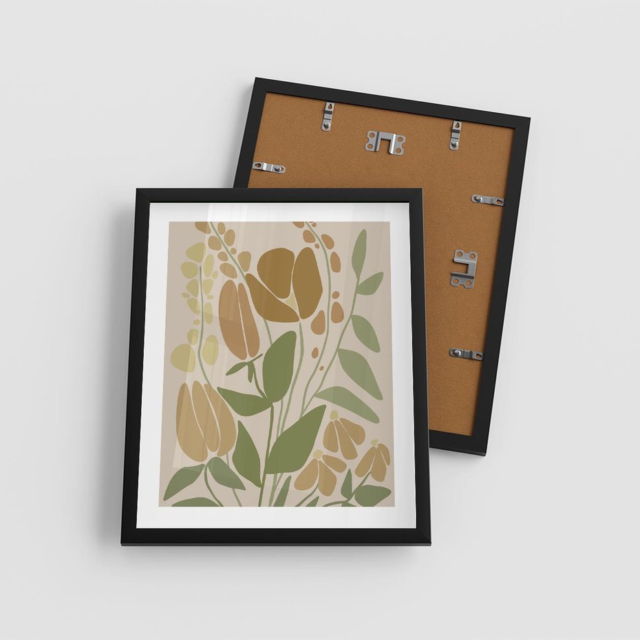 Plakat w ramie 40x50 - Beżowo i Roślinnie - nowoczesny plakat, roślinność - rama czarna