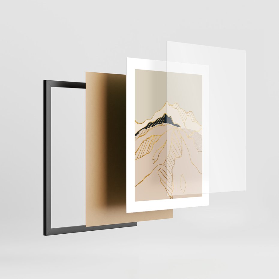 Zestaw obrazy w ramie 40x50 galeria - Złote, góry, abstrakcja, akwarela - rama czarna