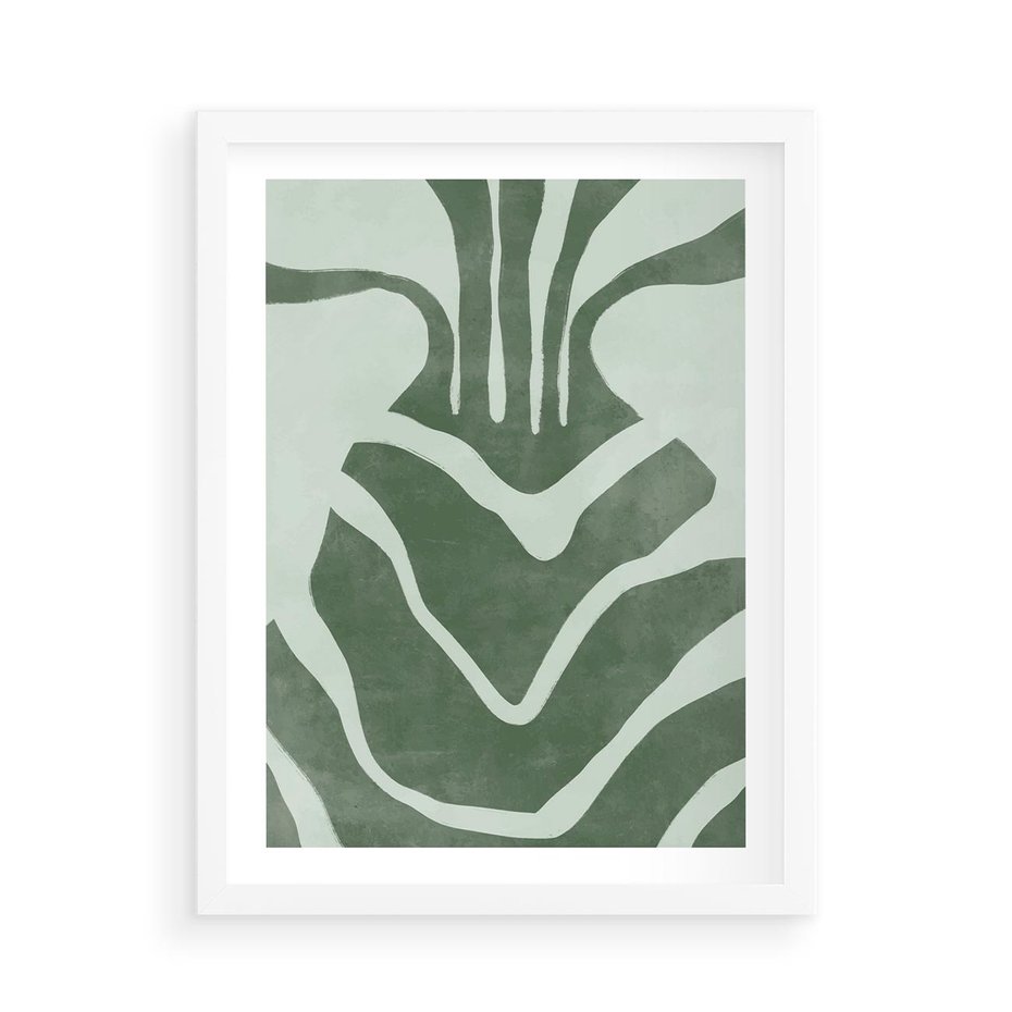Plakat w ramie 50x70 - Zieleń Odpoczynku - zielony plakat, nieregularne splątane linie - rama biała