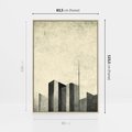 Obraz w ramie 80x120 - Mroczne Wieżowce - postarzana grafika, perspektywa budynków wieżowców - rama drewno