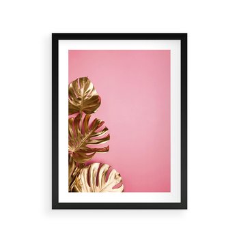 Plakat w ramie 30x40 - Luksusowa Elegancja - złote, liście - rama czarna