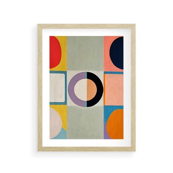 Plakat w ramie 40x50 - Taniec Kształtów Emocji - abstrakcyjne geometryczne kształty, olejny obraz - rama drewno