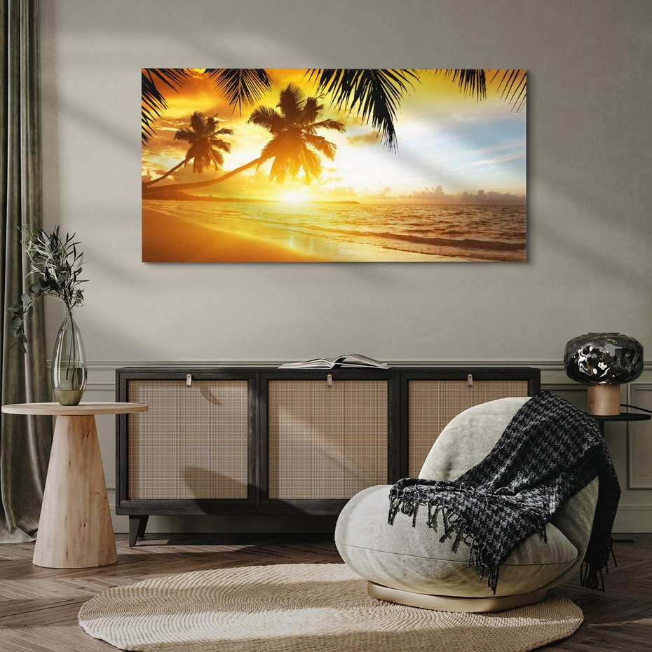 Obraz na płótnie 140x70 - Sielska plaża z palmami i morzem - plaża, morze