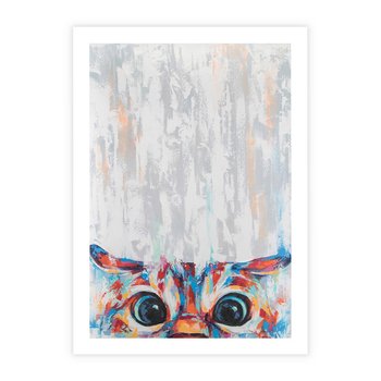 Plakat bez ramy 21x30 - Co ja Widzę - obraz olejny, śmieszny obraz kota