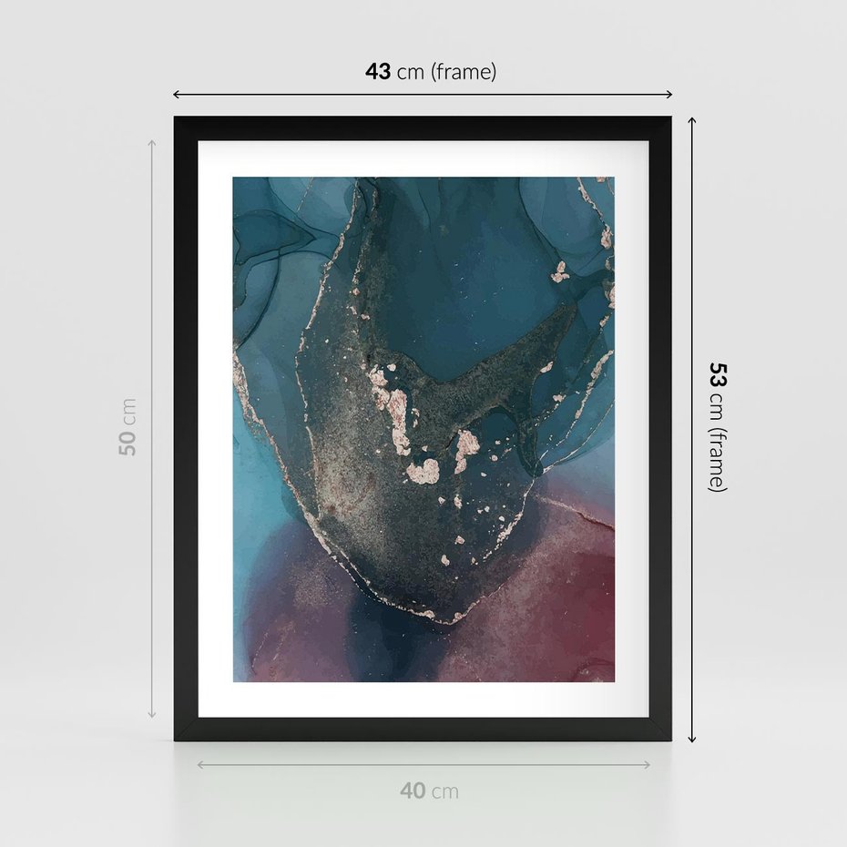 Plakat w ramie 40x50 - Luksusowy Kontrast - marmur, granat i fiolet - rama czarna