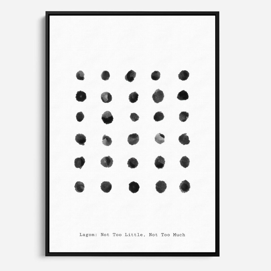 Obraz w ramie 50x70 - Boho Sztuka Wolości - minimalistyczny plakat, czarne kropki na białymtle - rama czarna