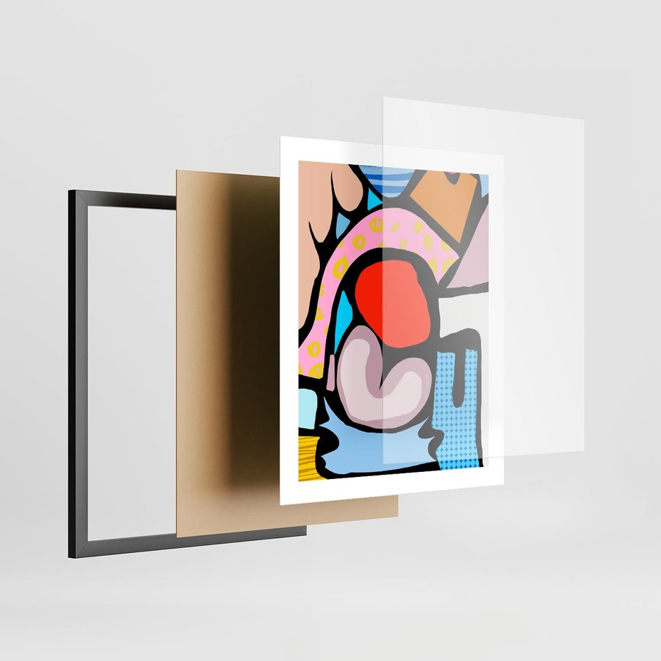 Plakat w ramie 40x50 - Czarny Komiks - abstrakcyjne formy, komiksowy styl - rama czarna