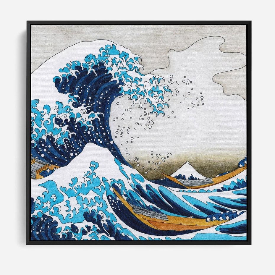 Obraz w ramie 50x50 - Wzburzone Morze - wielka fala w kaganawie, Hokusai - rama czarna